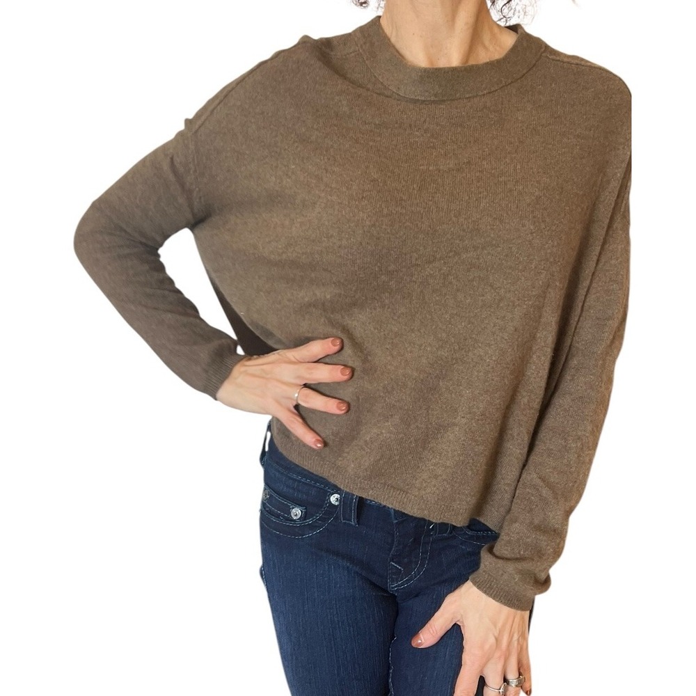 WOMENS VKOO LUXURY CASHMERE BROWN SWEATER PULLOVER ROUND NECK JUMPER HI LO SMALL